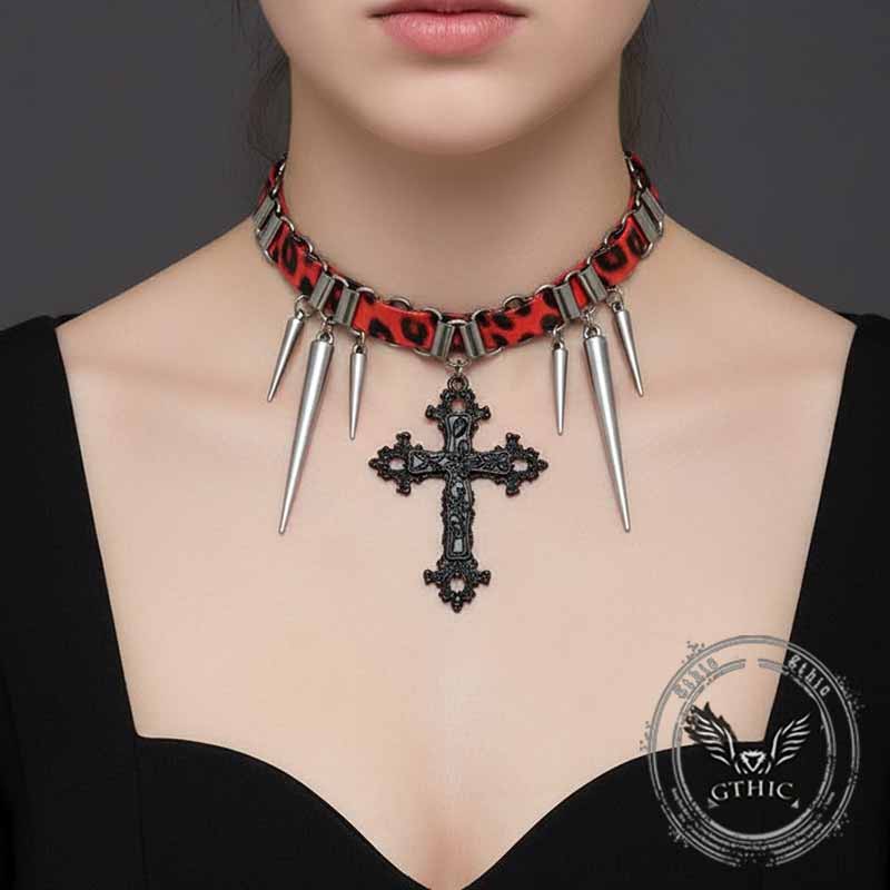 Hip-Hop Cross Rivet Stainless Steel Choker Necklace 02 | Gthic.com