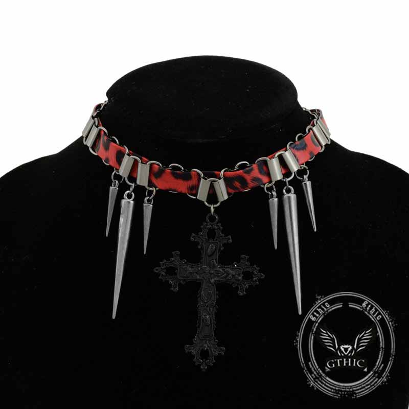 Hip-Hop Cross Rivet Stainless Steel Choker Necklace 03 | Gthic.com