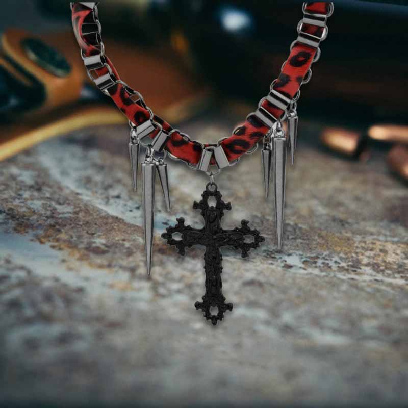 Hip-Hop Cross Rivet Stainless Steel Choker Necklace