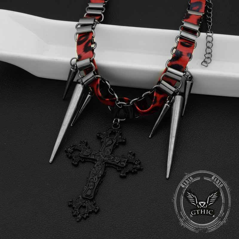 Hip-Hop Cross Rivet Stainless Steel Choker Necklace