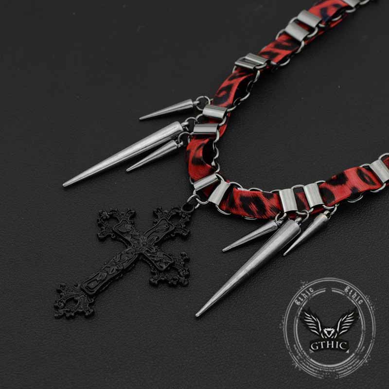Hip-Hop Cross Rivet Stainless Steel Choker Necklace