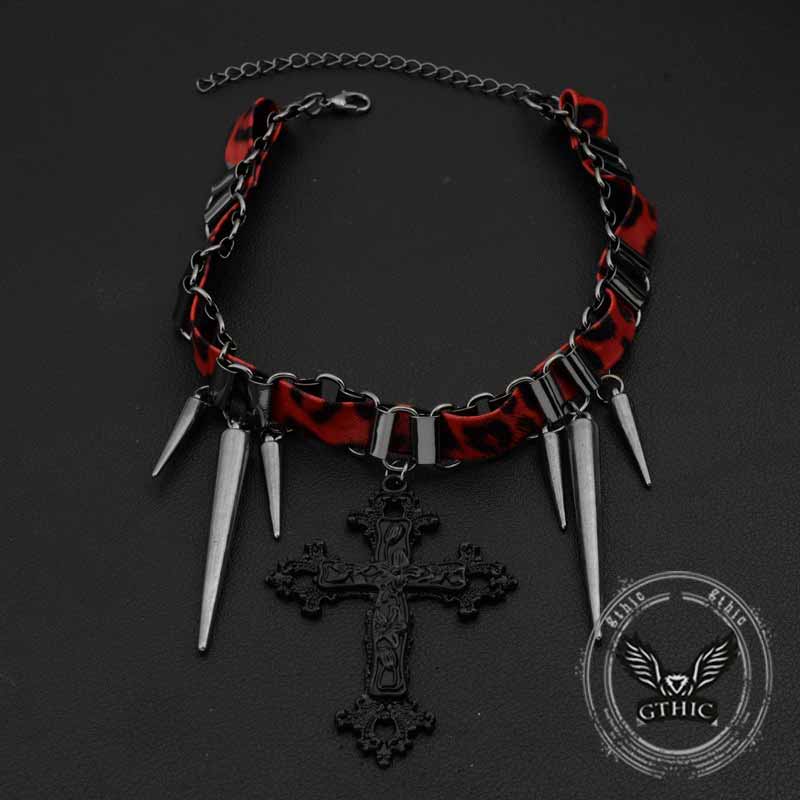 Hip-Hop Cross Rivet Stainless Steel Choker Necklace