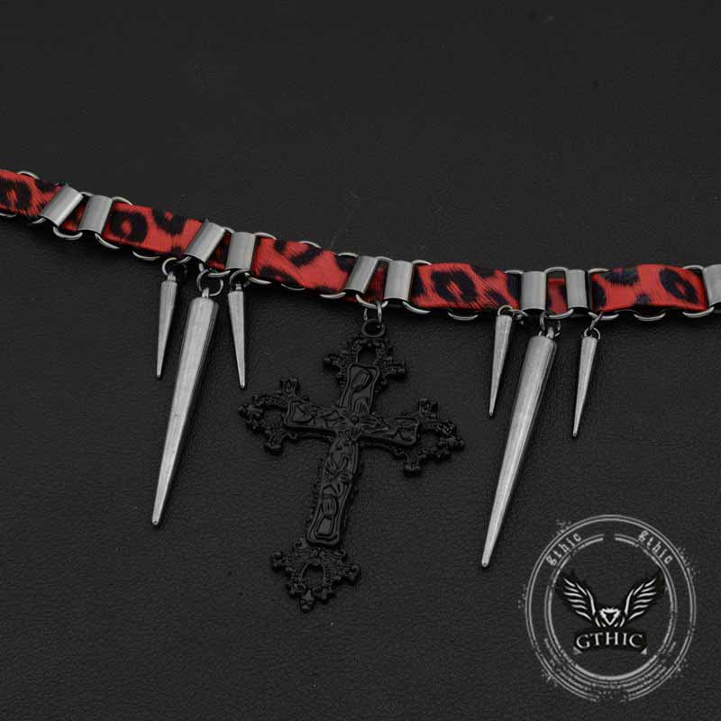 Hip-Hop Cross Rivet Stainless Steel Choker Necklace