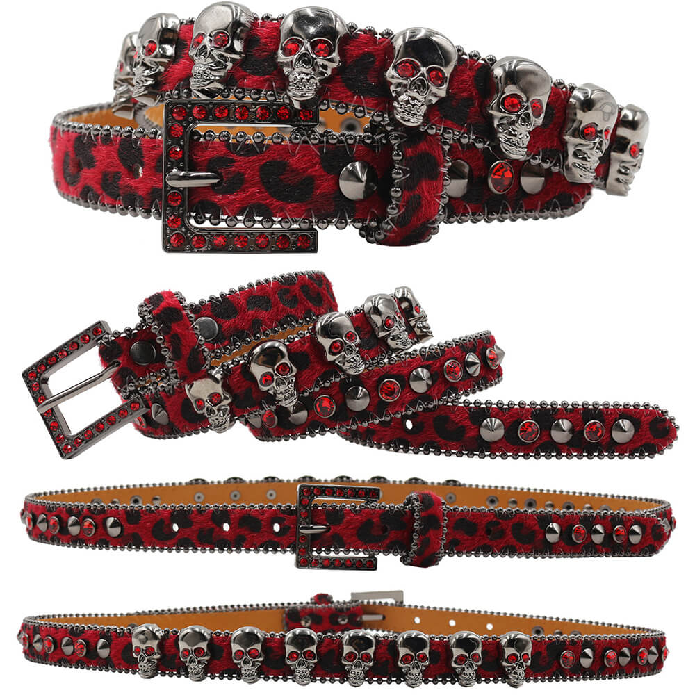 Hip-Hop Leopard Gem Skull Studded PU Leather Belt