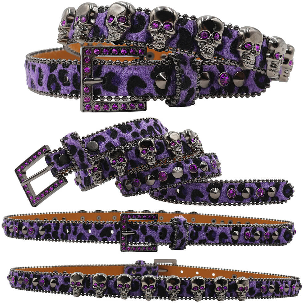 Hip-Hop Leopard Gem Skull Studded PU Leather Belt