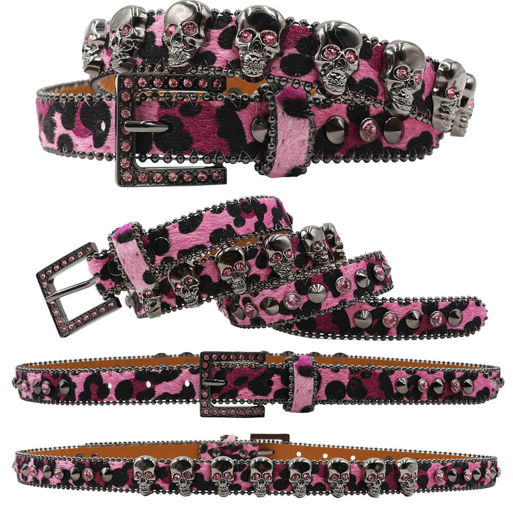 Hip-Hop Leopard Gem Skull Studded PU Leather Belt