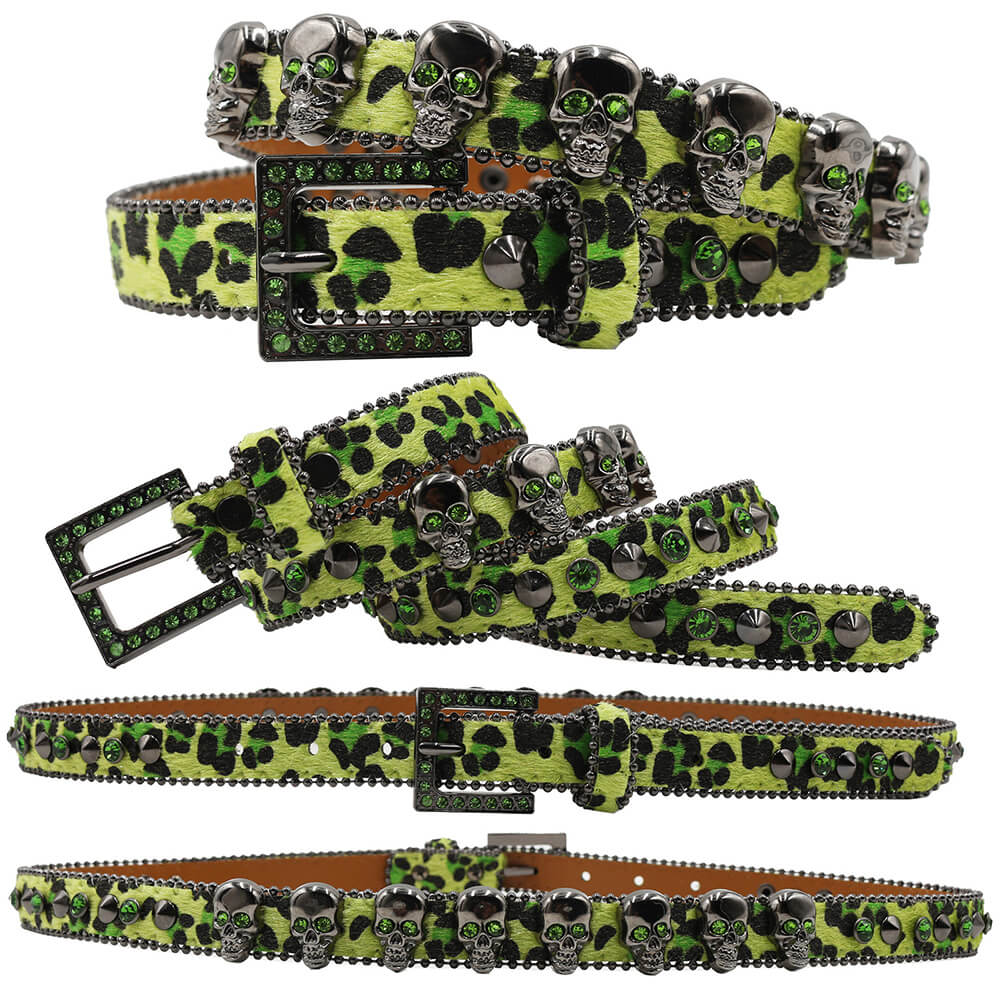 Hip-Hop Leopard Gem Skull Studded PU Leather Belt