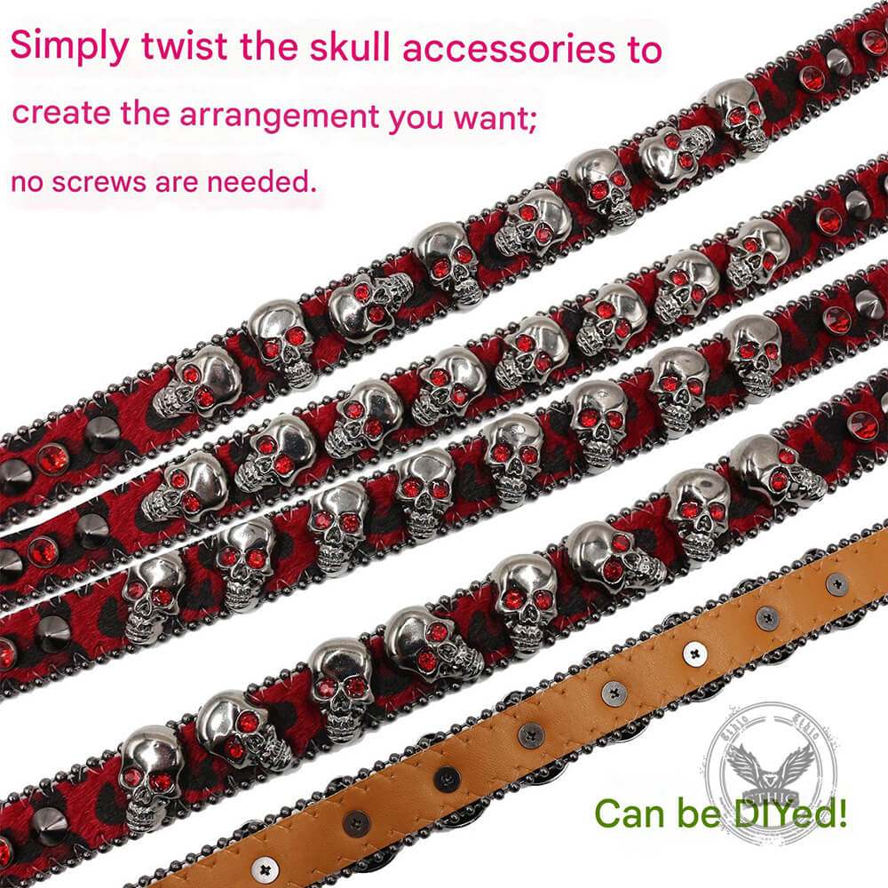 Hip-Hop Leopard Gem Skull Studded PU Leather Belt