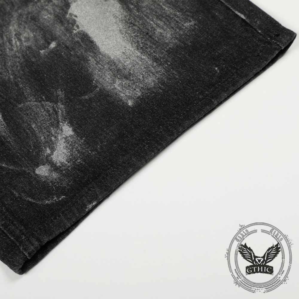 Pantaloni punk da uomo in cotone con stampa teschio patch