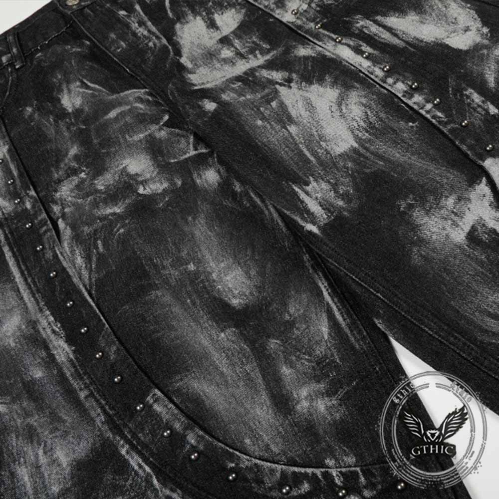 Pantaloni punk da uomo in cotone con stampa teschio patch