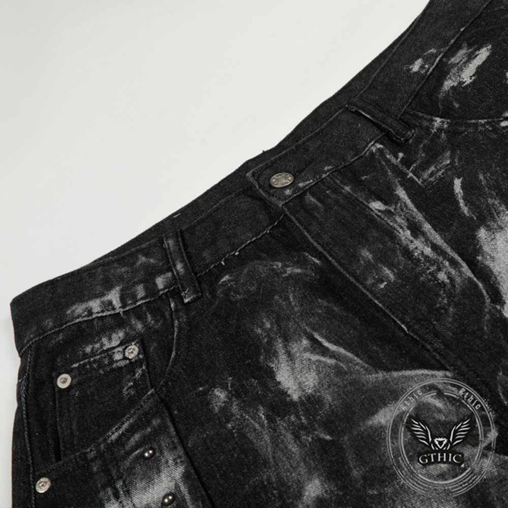 Pantaloni punk da uomo in cotone con stampa teschio patch