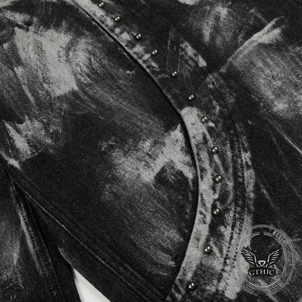 Pantaloni punk da uomo in cotone con stampa teschio patch