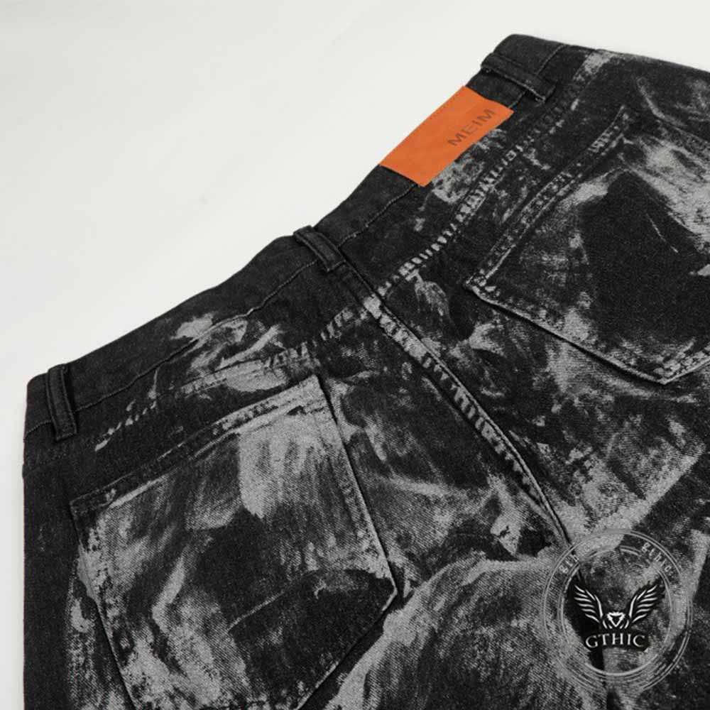 Pantaloni punk da uomo in cotone con stampa teschio patch