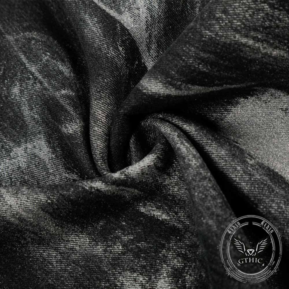 Pantaloni punk da uomo in cotone con stampa teschio patch