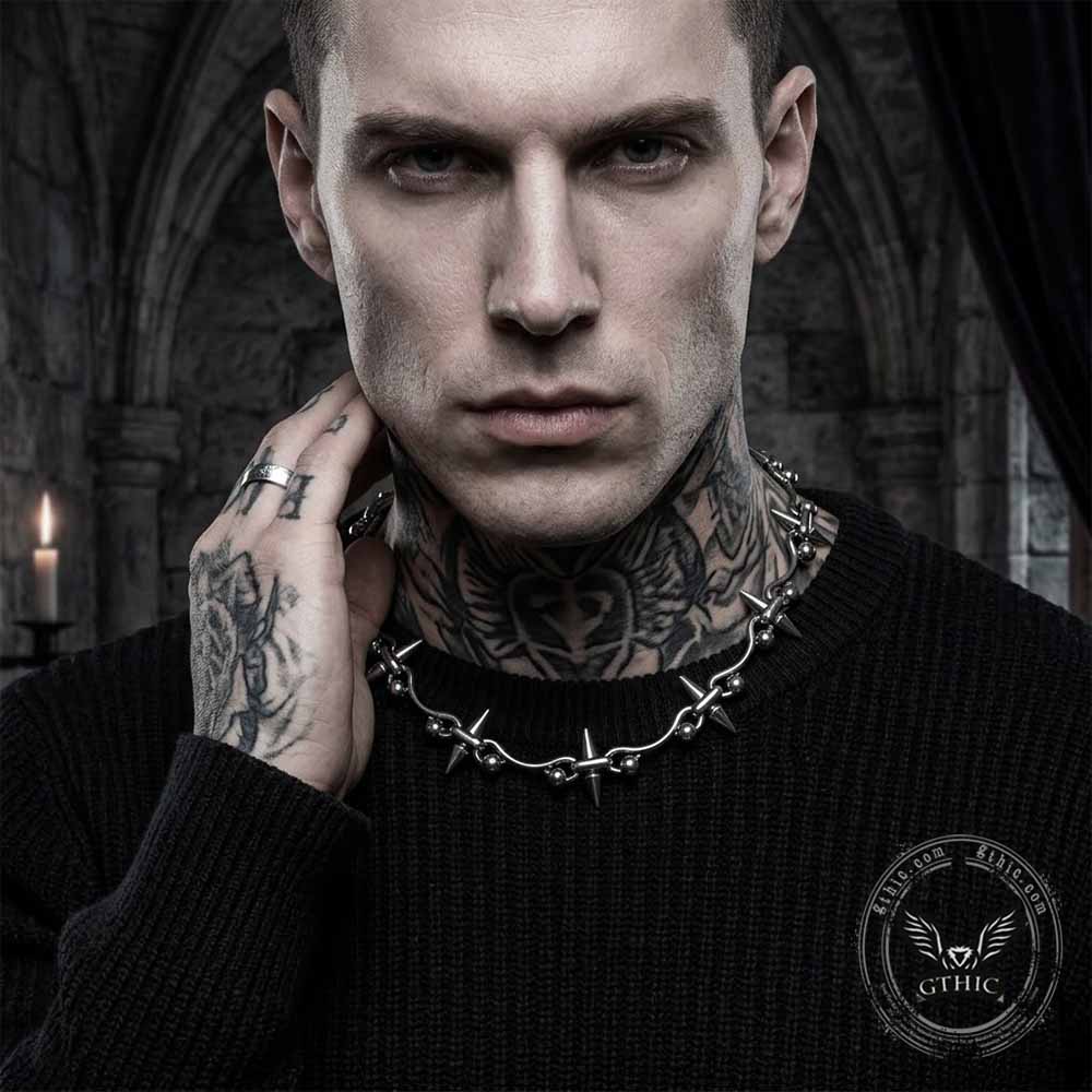 Hip-Hop Studded Spike Stainless Steel Clavicle Necklace | Gthic.com