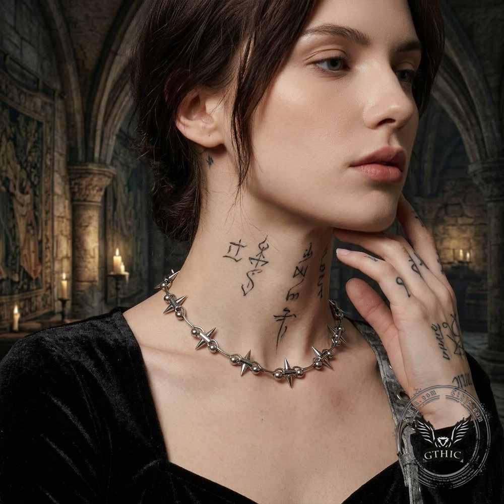 Hip-Hop Studded Spike Stainless Steel Clavicle Necklace | Gthic.com