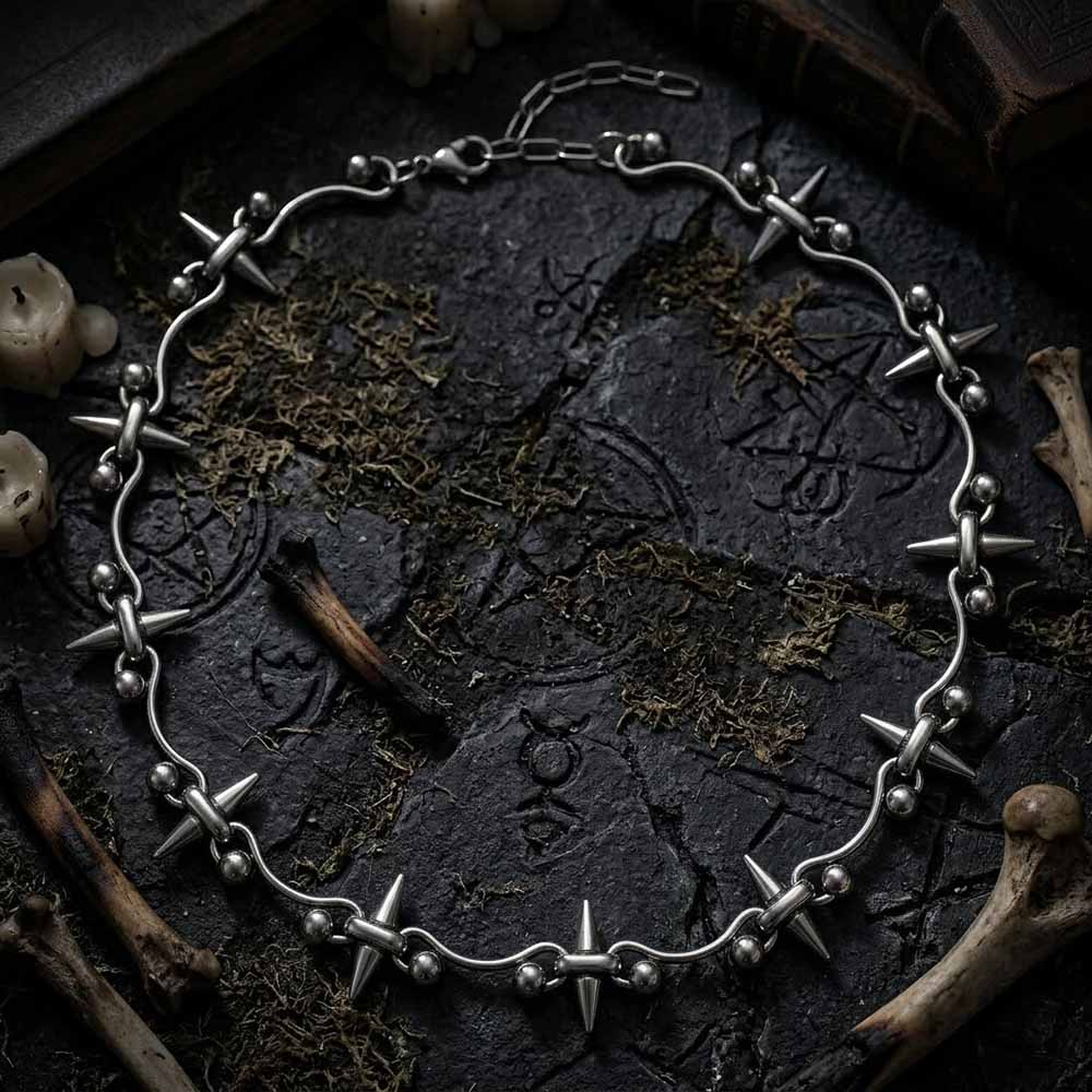 Hip-Hop Studded Spike Stainless Steel Clavicle Necklace | Gthic.com
