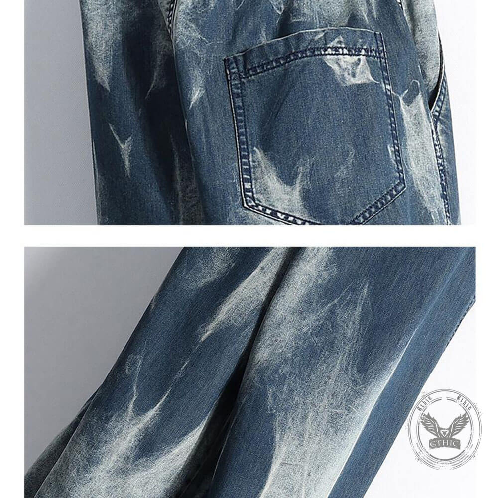 Hip-Hop Tie-Dye Gradient Design Wide-Leg Jeans