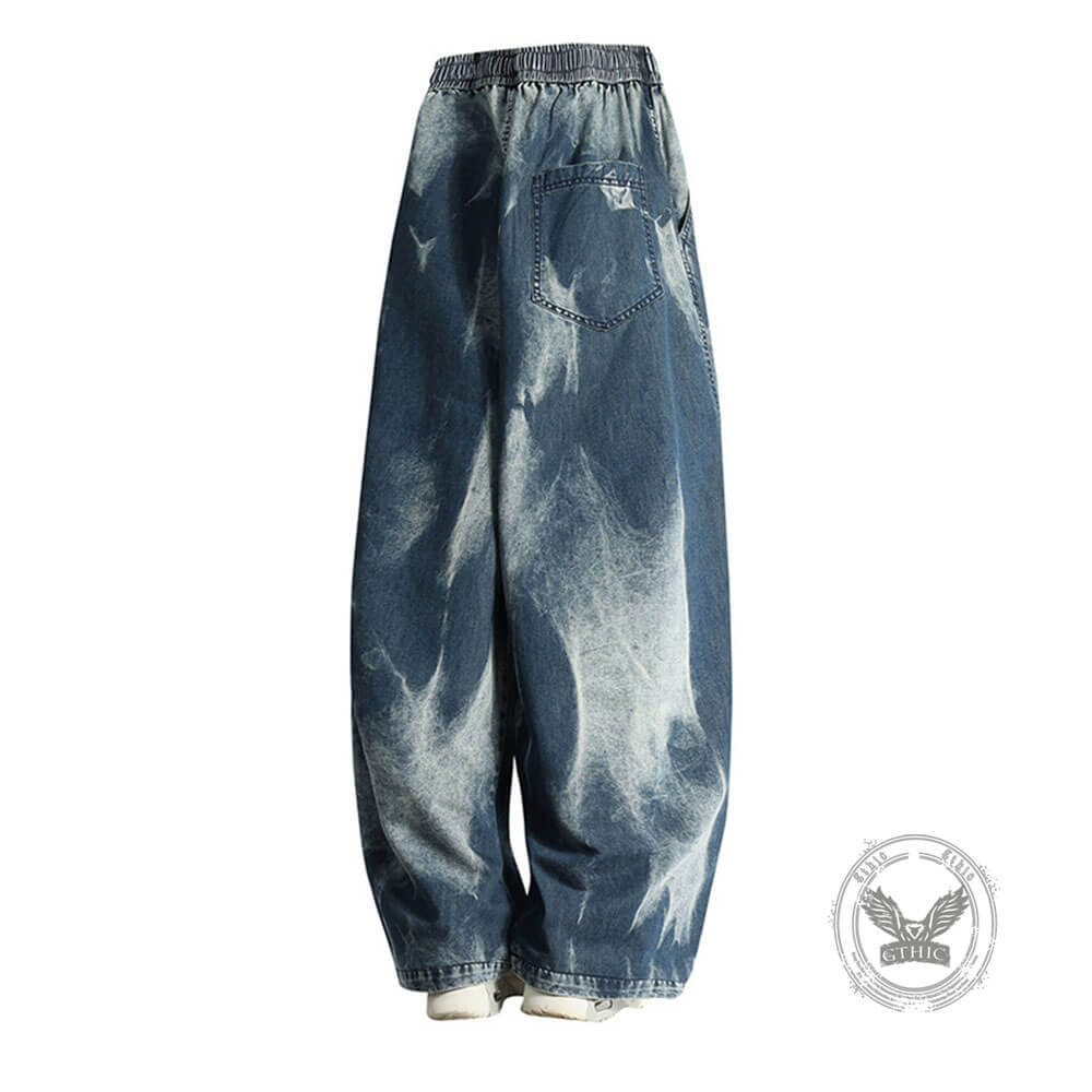 Hip-Hop Tie-Dye Gradient Design Wide-Leg Jeans