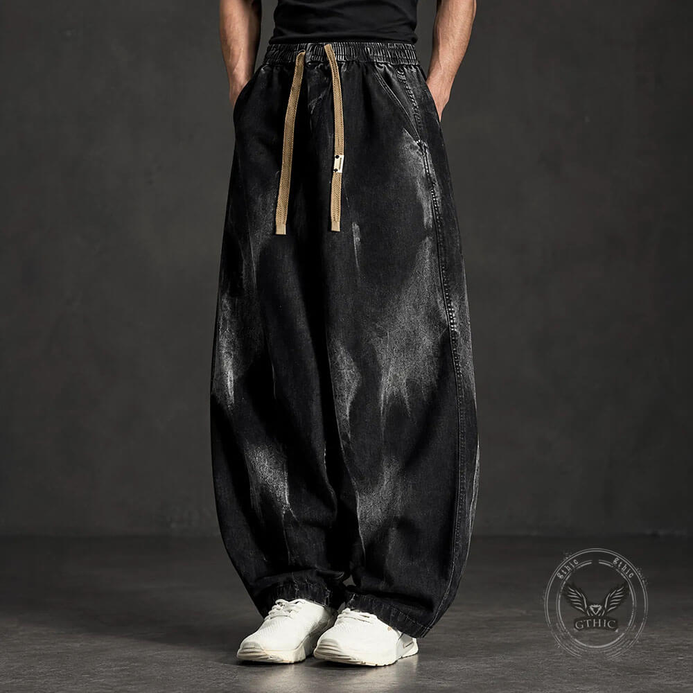 Hip-Hop Tie-Dye Gradient Design Wide-Leg Jeans