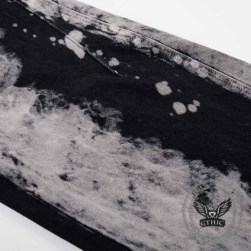 Pantaloni punk da uomo in cotone con stampa teschio patch