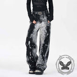 Hip-Hop Tie-Dye Gradient Distressed Straight Jeans | Gthic.com