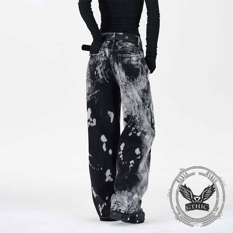 Hip-Hop Tie-Dye Gradient Distressed Straight Jeans | Gthic.com