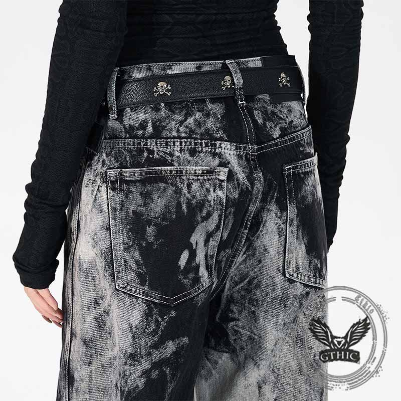 Hip-Hop Tie-Dye Gradient Distressed Straight Jeans | Gthic.com