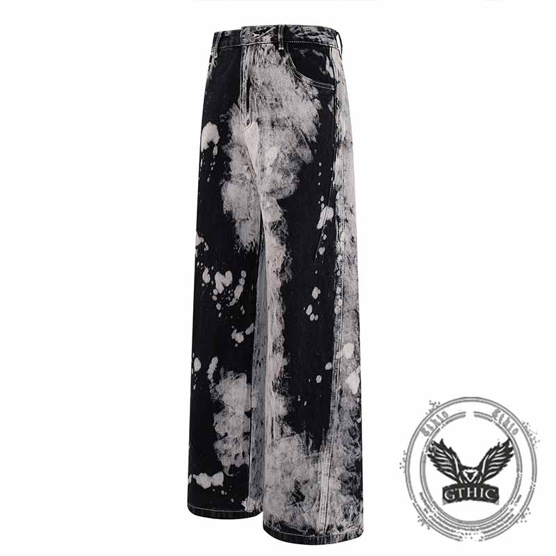 Hip-Hop Tie-Dye Gradient Distressed Straight Jeans