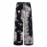 Hip-Hop Tie-Dye Gradient Distressed Straight Jeans