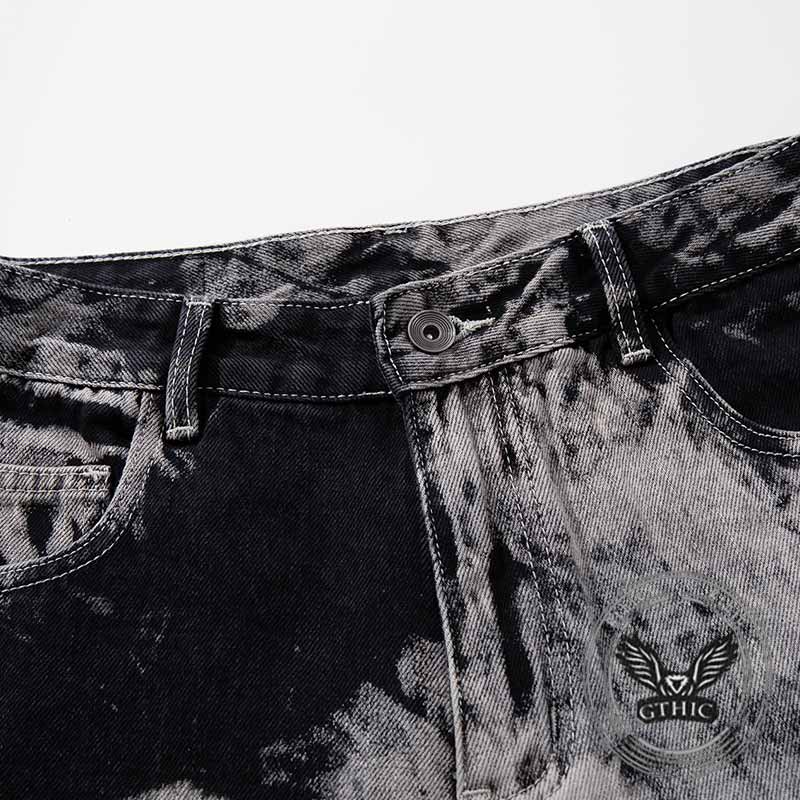 Pantaloni punk da uomo in cotone con stampa teschio patch