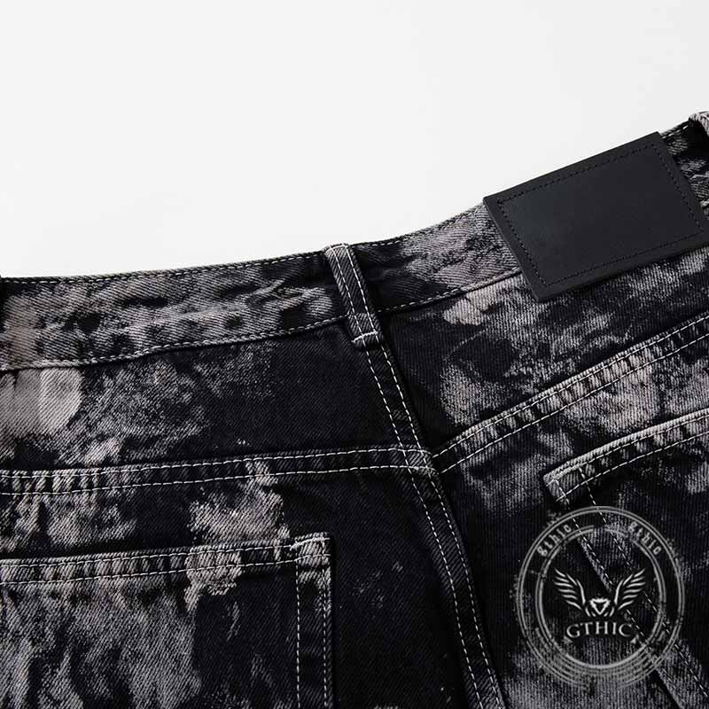 Pantaloni punk da uomo in cotone con stampa teschio patch