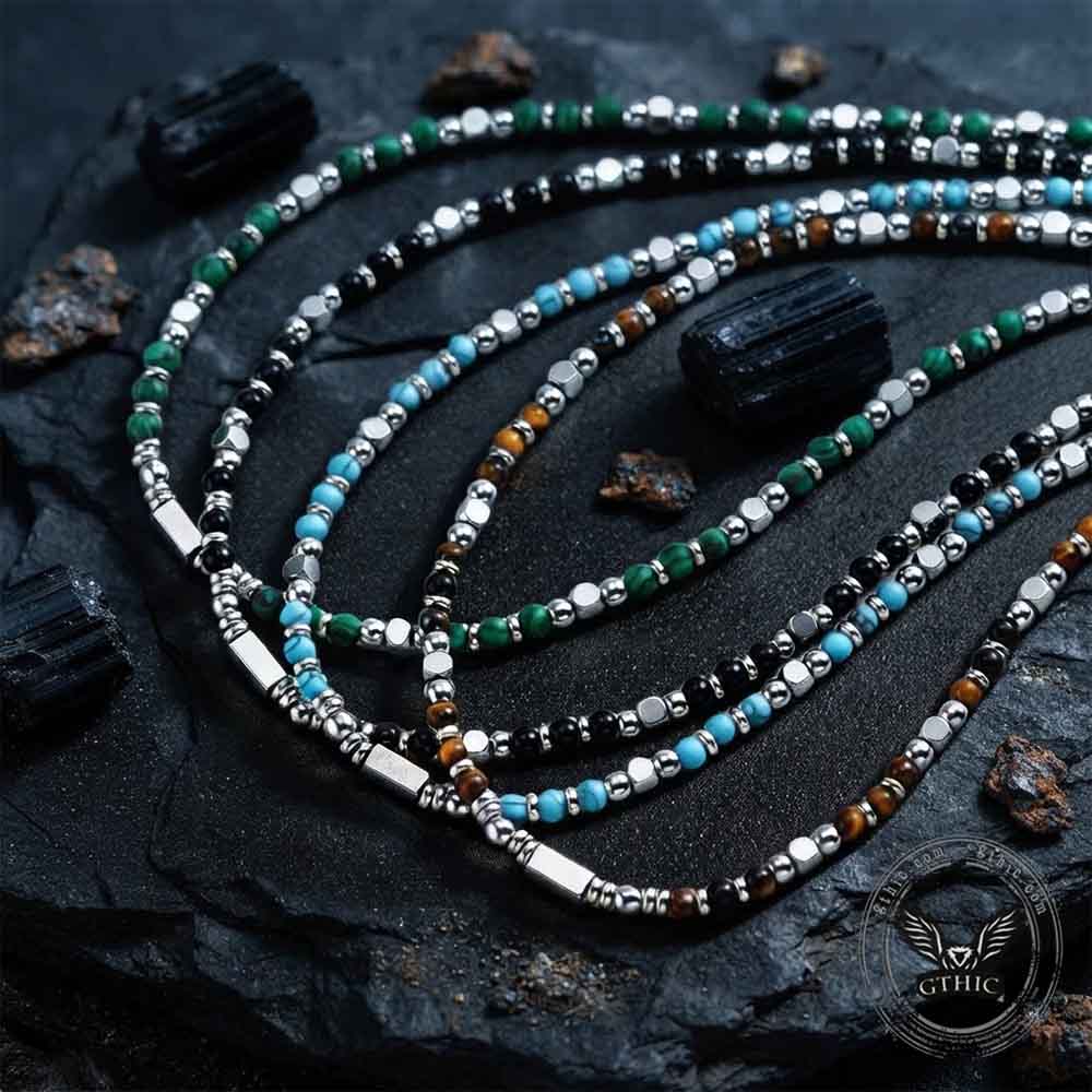 Hip-Hop Turquoise Bead Splicing Stainless Steel Necklace | Gthic.com