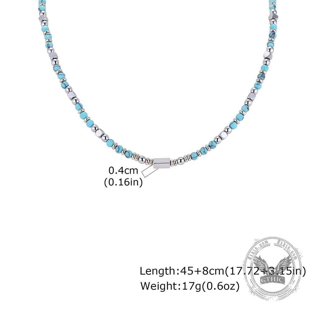 Hip-Hop Turquoise Bead Splicing Stainless Steel Necklace