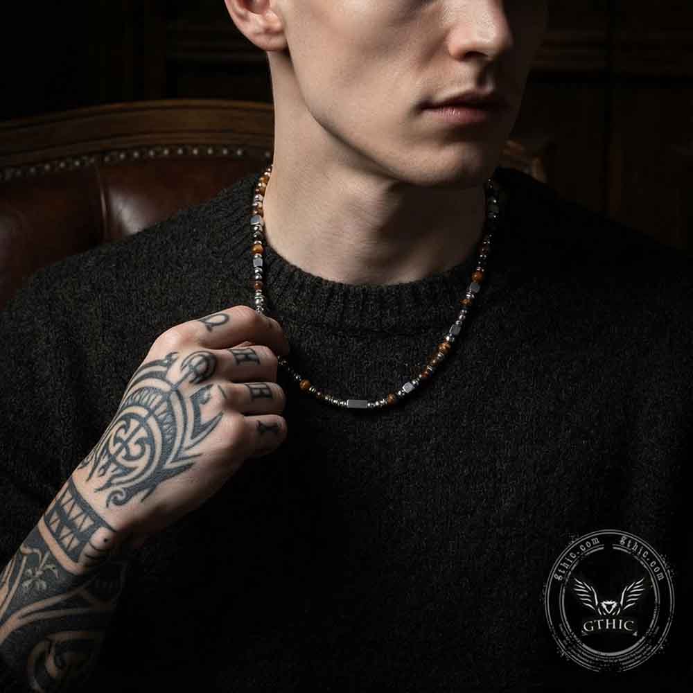 Hip-Hop Turquoise Bead Splicing Stainless Steel Necklace | Gthic.com