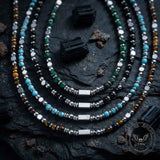 Hip-Hop Turquoise Bead Splicing Stainless Steel Necklace