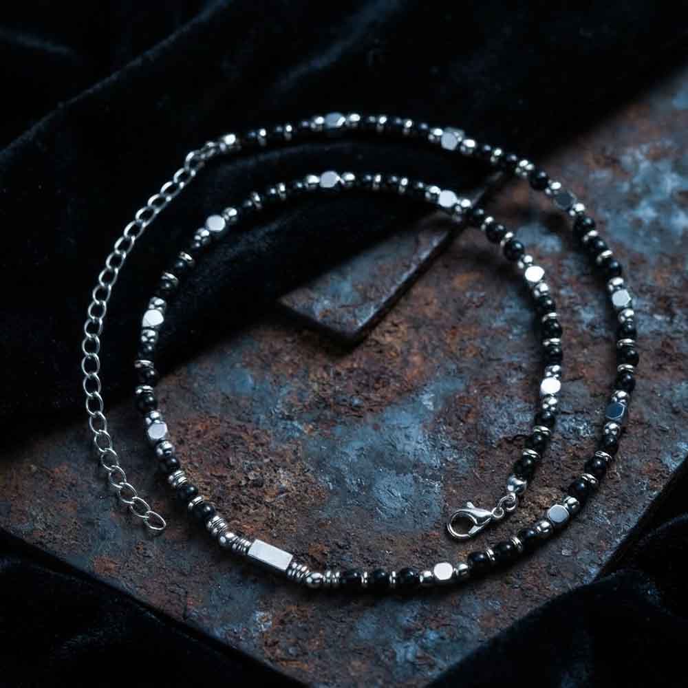 Hip-Hop Turquoise Bead Splicing Stainless Steel Necklace