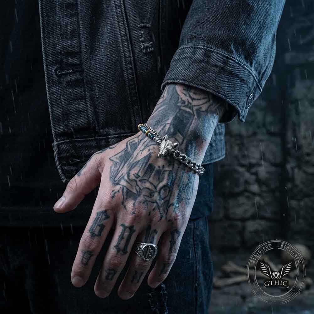 Hip-Hop Wolf Head Stainless Steel Bracelet | Gthic.com