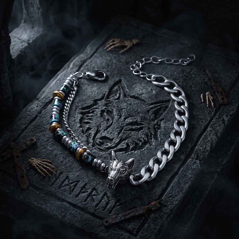 Hip-Hop Wolf Head Stainless Steel Bracelet