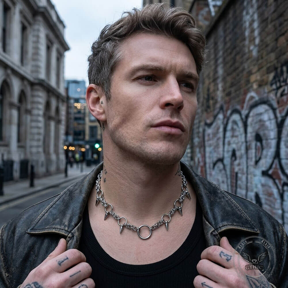 Hip-Hop Y2K Ring And Spikes Stainless Steel Choker Necklace | Gthic.com