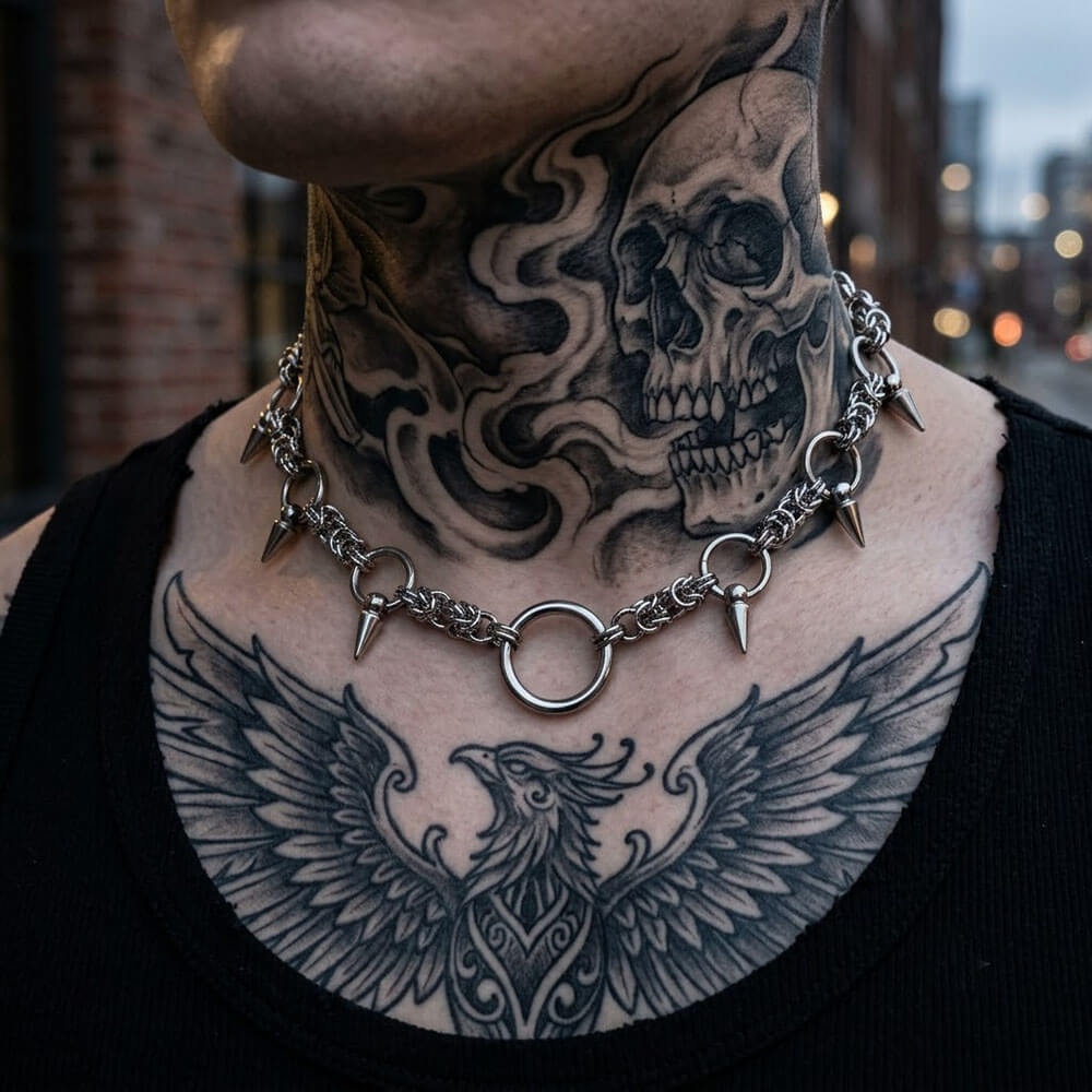 Hip-Hop Y2K Ring And Spikes Stainless Steel Choker Necklace | Gthic.com