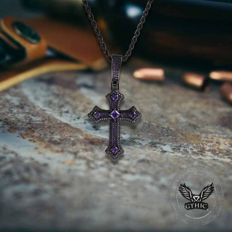 Hip Hop Cross Zircon Inlaid Copper Pendant 01 | Gthic.com