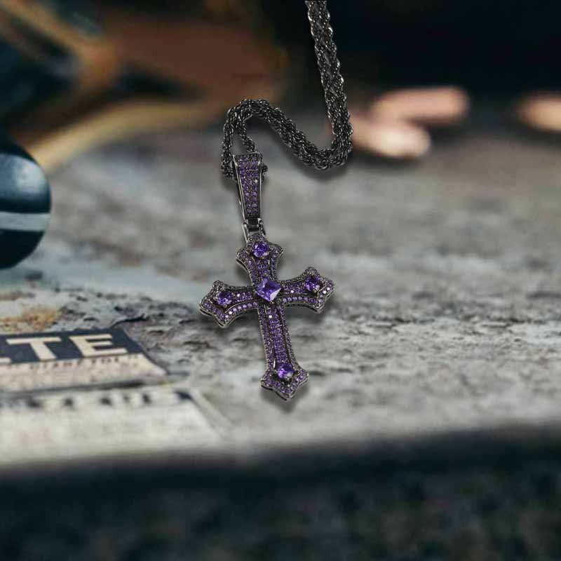 Hip Hop Cross Zircon Inlaid Copper Pendant