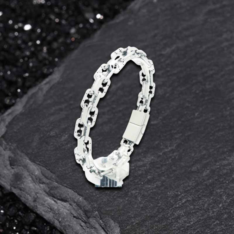 Hip Hop Double Row Hollow Stainless Steel Bracelet