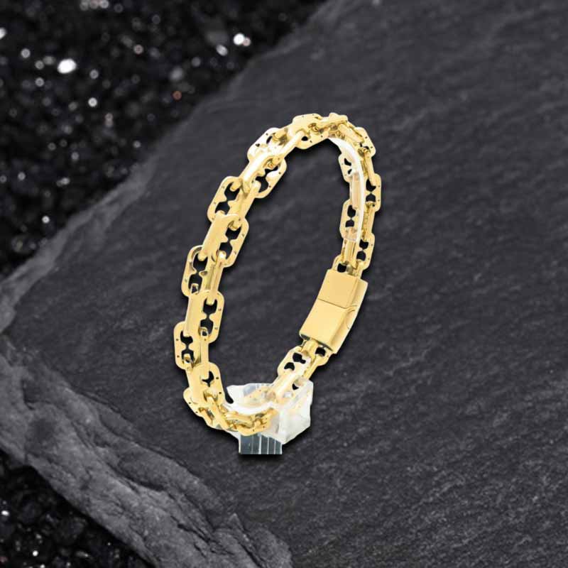Hip Hop Double Row Hollow Stainless Steel Bracelet