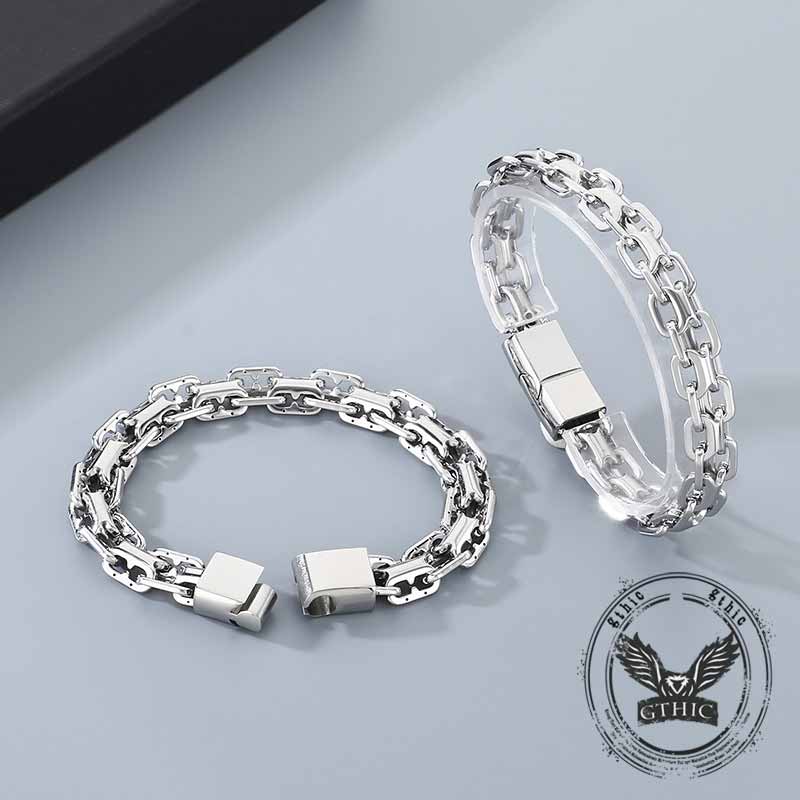 Hip Hop Double Row Hollow Stainless Steel Bracelet | Gthic.com