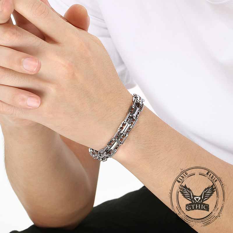 Hip Hop Double Row Hollow Stainless Steel Bracelet | Gthic.com