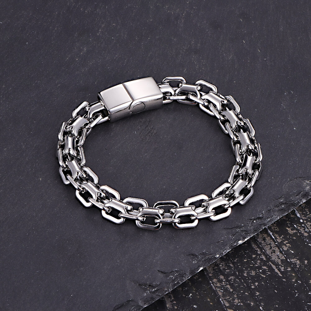 Hip Hop Double Row Hollow Stainless Steel Bracelet