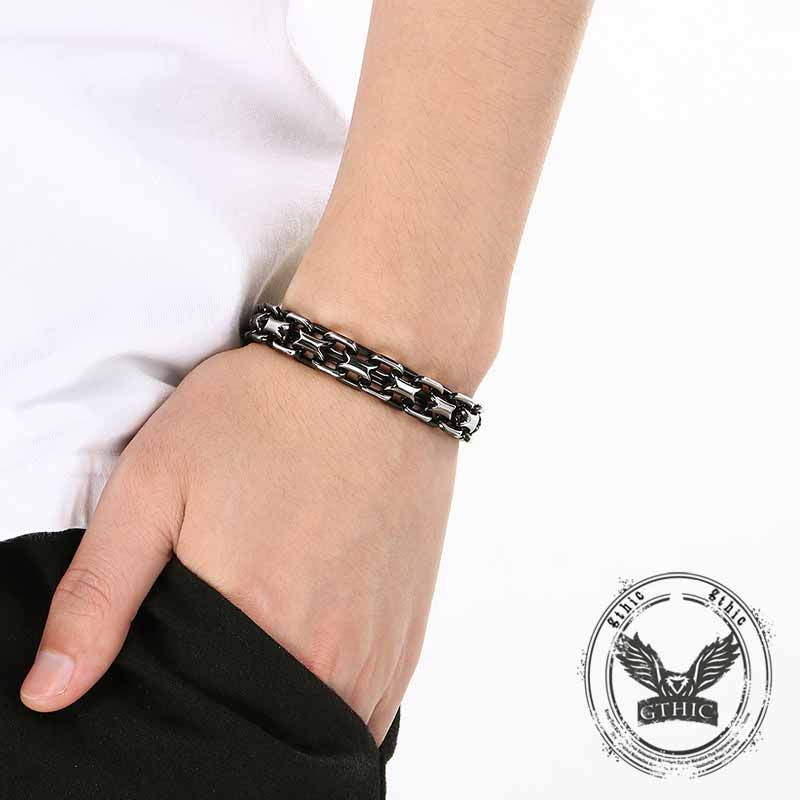Hip Hop Double Row Hollow Stainless Steel Bracelet | Gthic.com