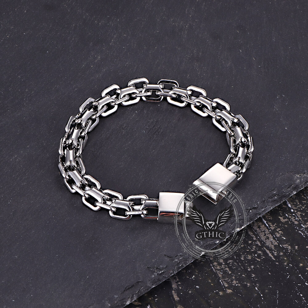 Hip Hop Double Row Hollow Stainless Steel Bracelet